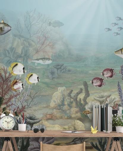 vintage vis en koraal illustratie behang vintage vis en koraal illustratie behang