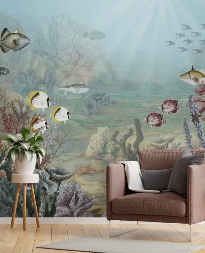 papel de parede vintage ilustração de peixes e corais papel de parede vintage ilustração de peixes e corais