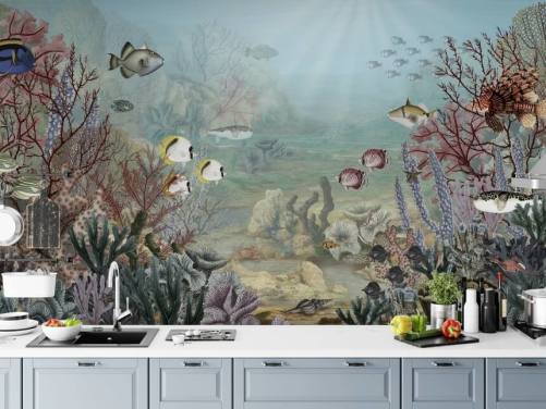 Vintage Fische und Korallen Abbildung Wallpaper