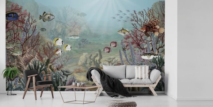 fondo de pantalla vintage de peces y coral