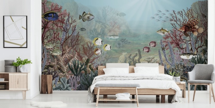 vintage fisk och korall illustration tapeter