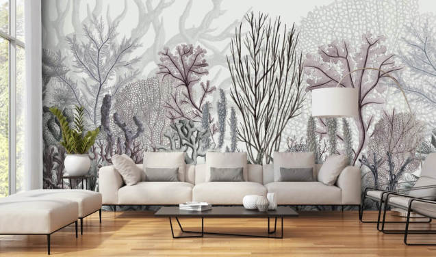 pastel paars en blauw koraalrif behang