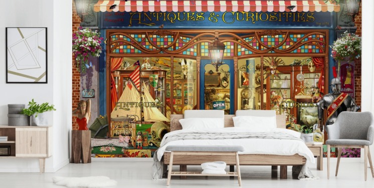 antiques shop facade wallpaper