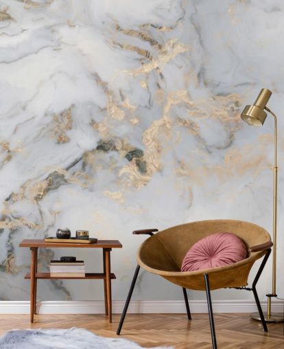 råhvid og guldfarvet tilpasselig marmortapet vægmaleri kaldet Decadent Marble til køkkener, badeværelser eller soveværelser råhvid og guldfarvet tilpasselig marmortapet vægmaleri kaldet Decadent Marble til køkkener, badeværelser eller soveværelser