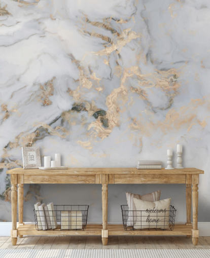 mural de papel de parede de mármore personalizável colorido de branco e dourado chamado Decadent Marble para cozinhas, banheiros ou quartos mural de papel de parede de mármore personalizável colorido de branco e dourado chamado Decadent Marble para cozinhas, banheiros ou quartos