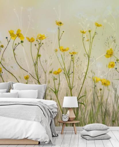 grüne und gelbe Blumentapete namens Good Morning Flowers von 1x für Schlafzimmer, Wohnzimmer und Esszimmer grüne und gelbe Blumentapete namens Good Morning Flowers von 1x für Schlafzimmer, Wohnzimmer und Esszimmer