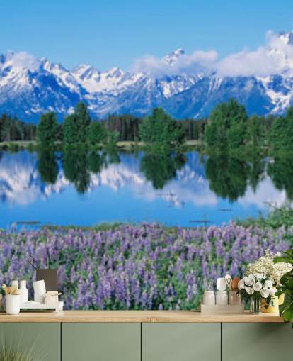 wyoming national park with blue mountains and sky with purple flowers wallpaper wyoming national park with blue mountains and sky with purple flowers wallpaper