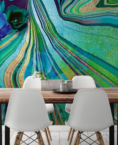 carta da parati con fiori verdi e blu e marmo carta da parati con fiori verdi e blu e marmo