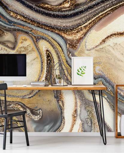 Personalisierbare Geodentapete in Gold, Braun und Cremeweiß namens Creamy Caramel Geode von Lara Skinner für Küchen Personalisierbare Geodentapete in Gold, Braun und Cremeweiß namens Creamy Caramel Geode von Lara Skinner für Küchen