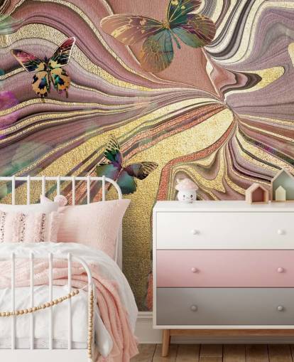 guld vingede sommerfugle på lilla, pink og guld geode tapet guld vingede sommerfugle på lilla, pink og guld geode tapet