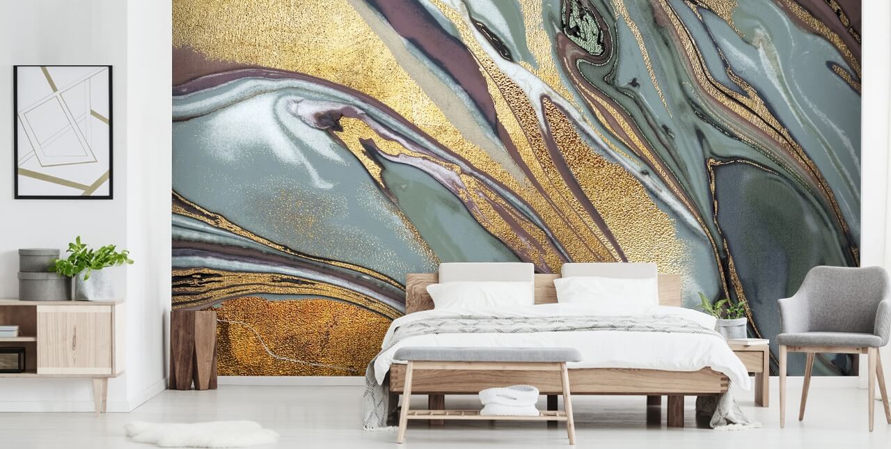 Marmor, Geode Gold, Flieder und Grau Tapete