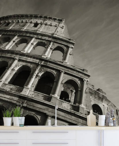 Svart och vitt Colosseum väggmålning Svart och vitt Colosseum väggmålning