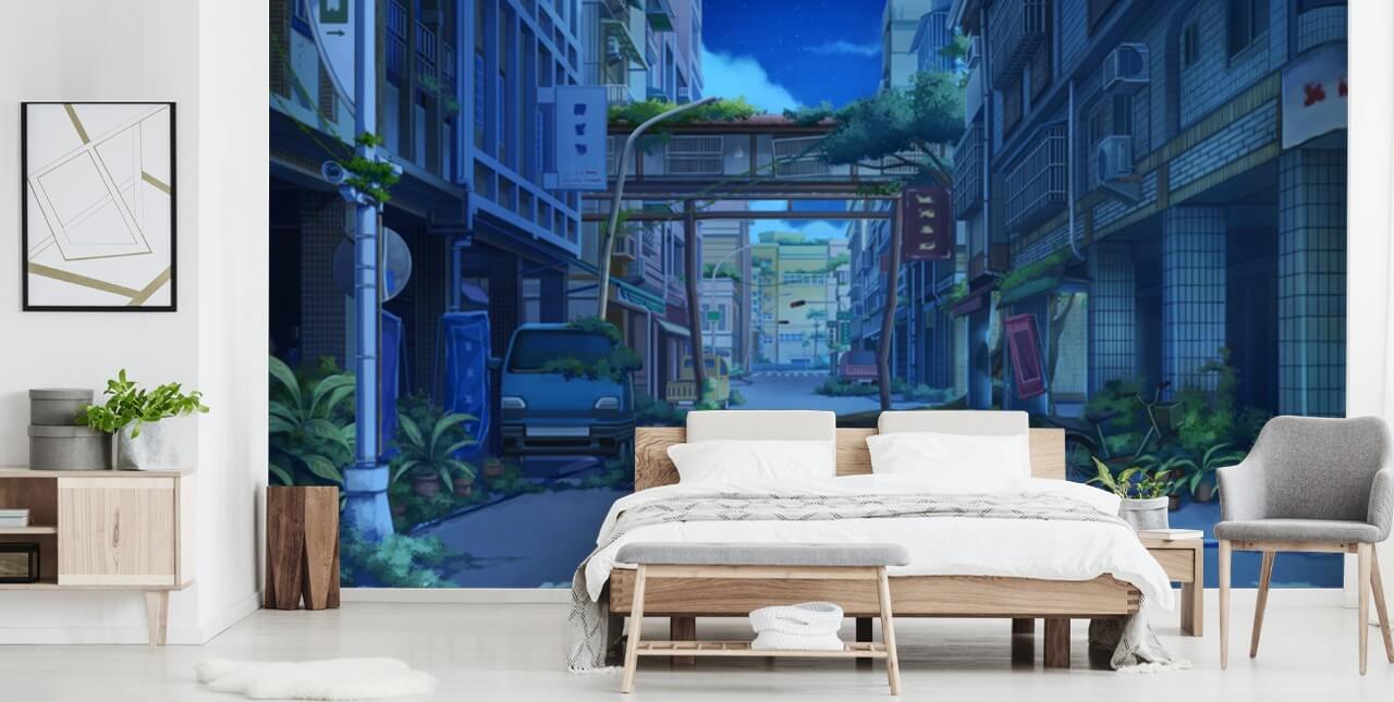 mörka och övergivna animerade staden gatan tapeter