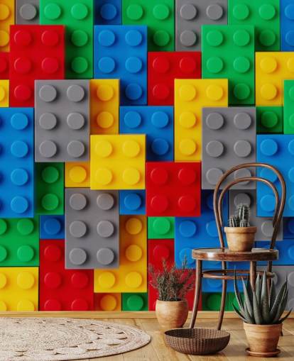 colourful kids wallpaper mural called Toy Brick Fun for kids bedrooms, playrooms and schools colourful kids wallpaper mural called Toy Brick Fun for kids bedrooms, playrooms and schools
