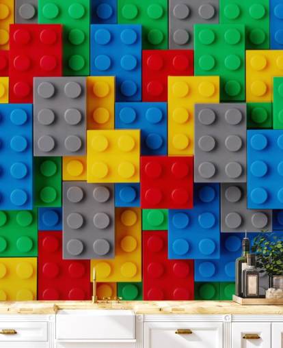 farverigt tapet til børn kaldet Toy Brick Fun til børns soveværelser, legerum og skoler farverigt tapet til børn kaldet Toy Brick Fun til børns soveværelser, legerum og skoler