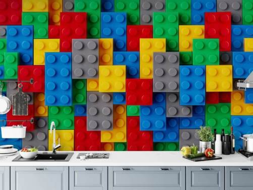 colourful kids wallpaper mural called Toy Brick Fun for kids bedrooms, playrooms and schools
