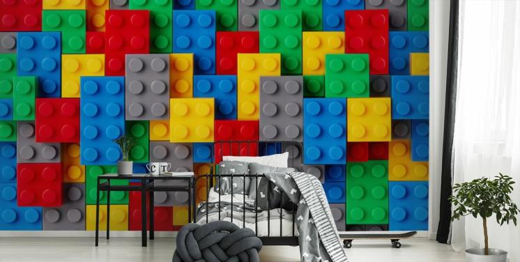 fargerikt tapet for barn kalt Toy Brick Fun for barnerom, lekerom og skoler