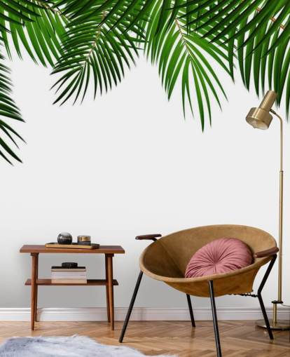 palm leaves at the top of a white background wall mural palm leaves at the top of a white background wall mural