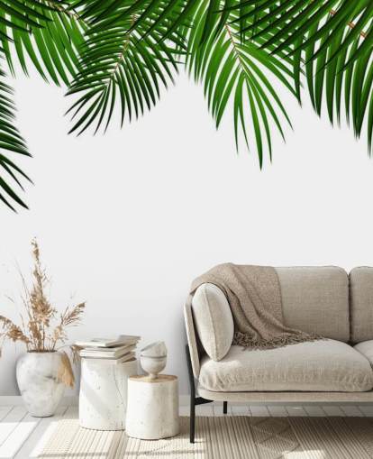 palm leaves at the top of a white background wall mural palm leaves at the top of a white background wall mural