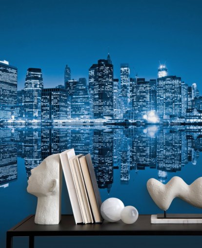 blaues kundenspezifisches New Yorker Tapeten-Wandbild namens Manhattan, New York City für Wohnzimmer blaues kundenspezifisches New Yorker Tapeten-Wandbild namens Manhattan, New York City für Wohnzimmer