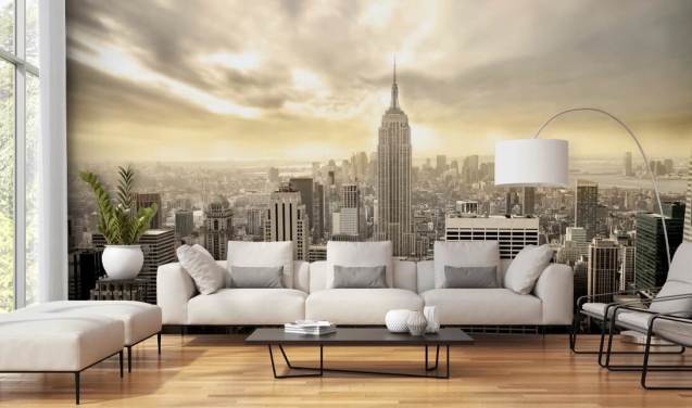 grey customisable New York wallpaper mural called Manhattan for living rooms