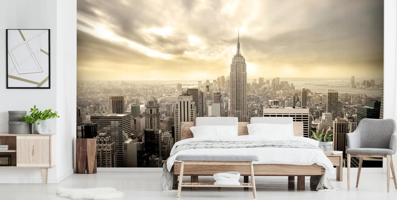 grey customisable New York wallpaper mural called Manhattan for living rooms