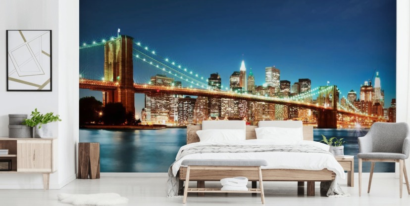 City View Wallpaper, Night City Landscape With Bridge Wall Mural, Peel and Stick Wallpaper, Trendy Decor Wall Paper, good Mural Removable Bedroom