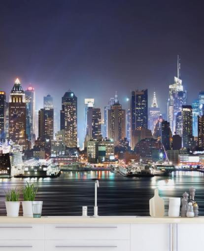 dark customisable New York wallpaper mural called New York Manhattan Skyline at Night for offices and living rooms dark customisable New York wallpaper mural called New York Manhattan Skyline at Night for offices and living rooms