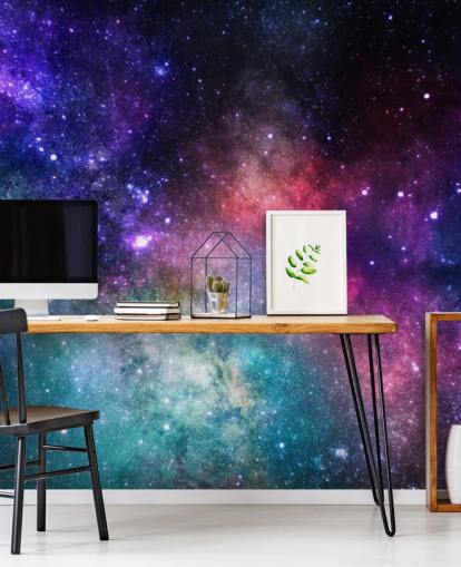 mural de papel pintado de nebulosa personalizado rosa, morado y azul llamado Colourful Nebula para dormitorios mural de papel pintado de nebulosa personalizado rosa, morado y azul llamado Colourful Nebula para dormitorios