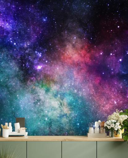 pink, purple and blue custom nebula wallpaper mural called Colorful Nebula for bedrooms pink, purple and blue custom nebula wallpaper mural called Colorful Nebula for bedrooms