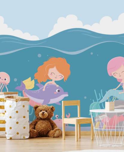 duas sereias com papel de parede de peixe duas sereias com papel de parede de peixe