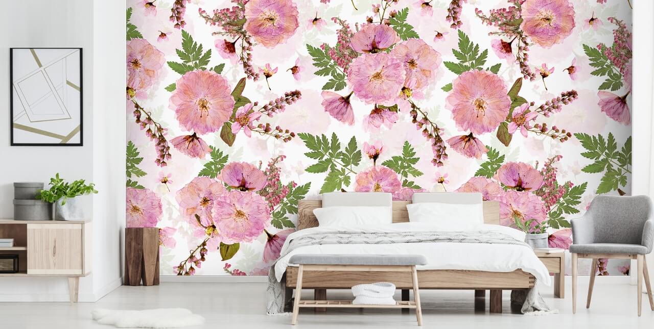rosa blommor på en vit bakgrund tapeter