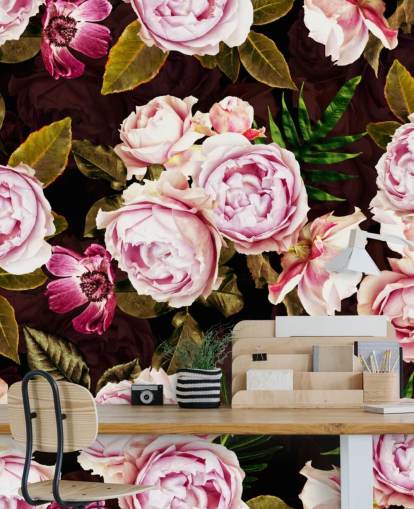 black, green and pink peonies wallpaper black, green and pink peonies wallpaper