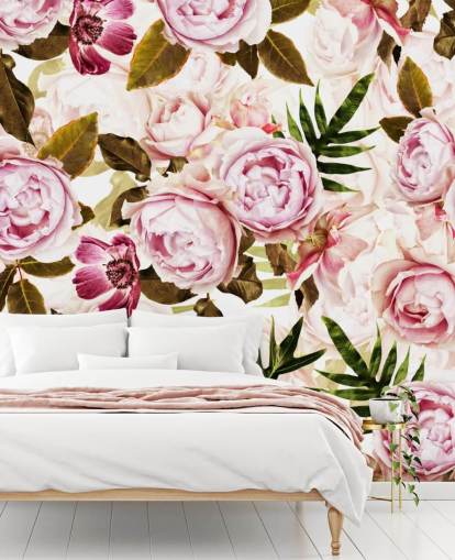 grønne blader og rosa peoner tapet grønne blader og rosa peoner tapet