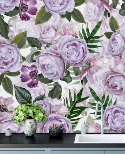 peonie viola con foglie verdi su sfondo bianco peonie viola con foglie verdi su sfondo bianco