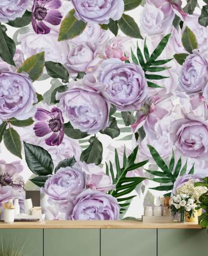 lilla peoner med grønne blader på en hvit bakgrunn tapet lilla peoner med grønne blader på en hvit bakgrunn tapet