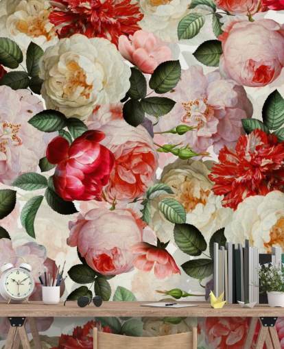 papel pintado de flores rosadas, rojas y crema y peonía papel pintado de flores rosadas, rojas y crema y peonía