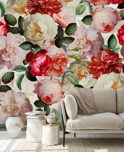 flores rosa, vermelhas e creme e papel de parede de peônia flores rosa, vermelhas e creme e papel de parede de peônia