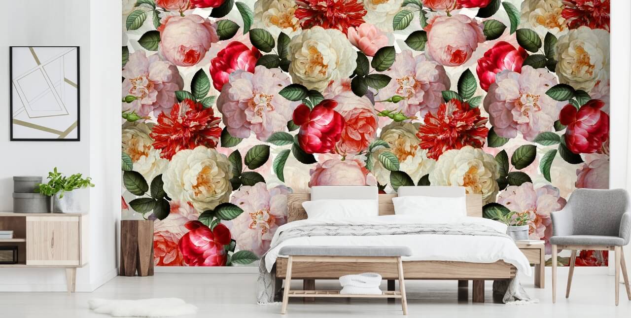 pink, red and cream flowers and peony wallpaper