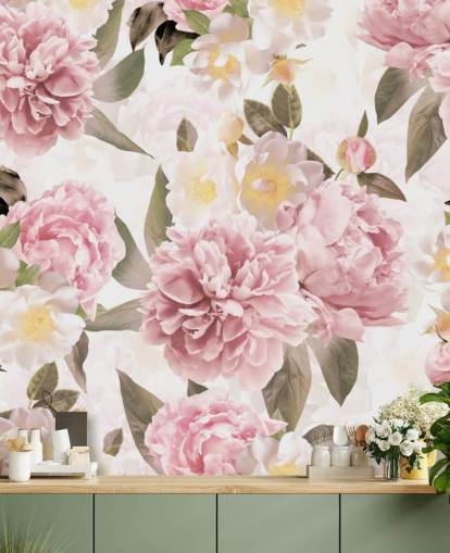 peônias rosa ilustradas em um papel de parede de fundo branco peônias rosa ilustradas em um papel de parede de fundo branco