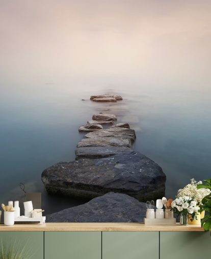 stone path in misty lake wallpaper stone path in misty lake wallpaper