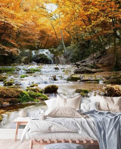 waterfall forest wallpaper mural called Natural Autumn Waterfall for bedrooms and lounges waterfall forest wallpaper mural called Natural Autumn Waterfall for bedrooms and lounges