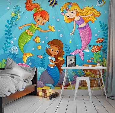 zeemeermin stripfiguren spelen met schatbehang