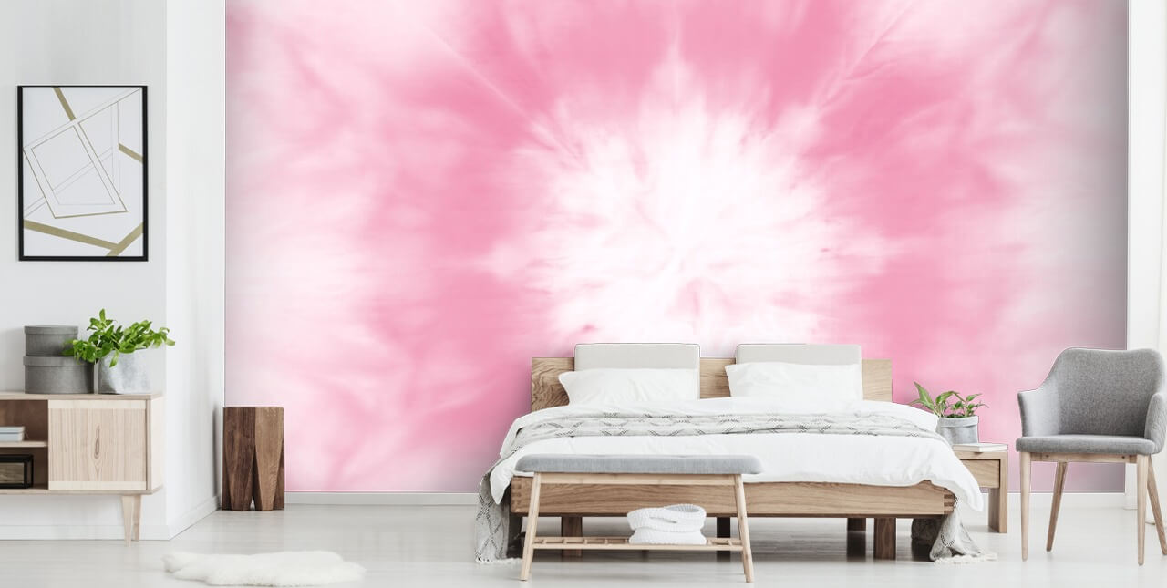papier peint tie dye rose et blanc 
