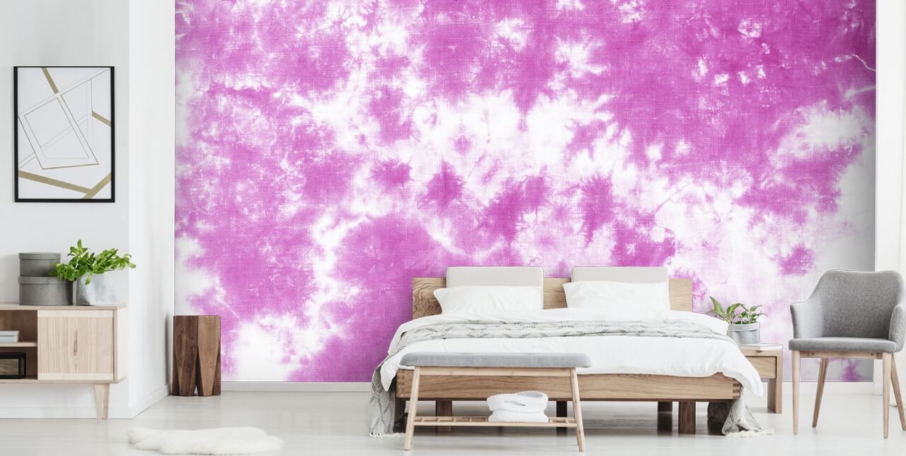 papier peint tie dye rose et blanc