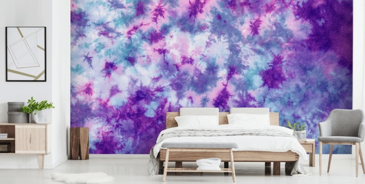 papel de parede tie dye roxo, rosa e azul