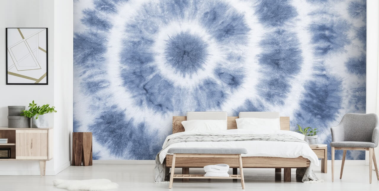 papier peint tie dye cercle bleu et blanc