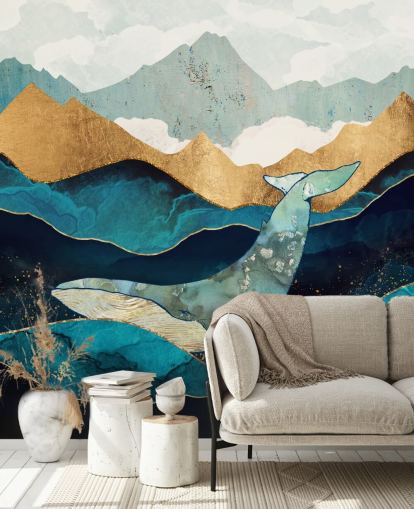 navy and gold ocean and mountains with whale wallpaper navy and gold ocean and mountains with whale wallpaper