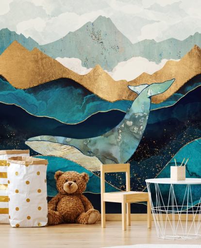 navy and gold ocean and mountains with whale wallpaper navy and gold ocean and mountains with whale wallpaper