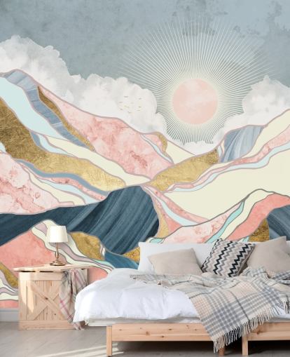 gull og pastell fjell og sol tapet gull og pastell fjell og sol tapet